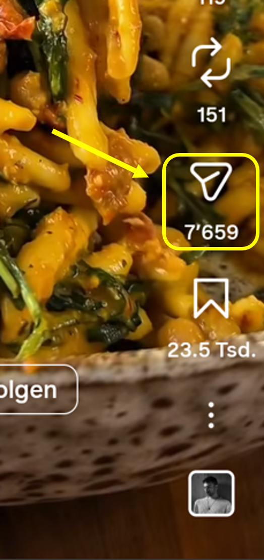 Instagram recipe post with the share icon highlighted